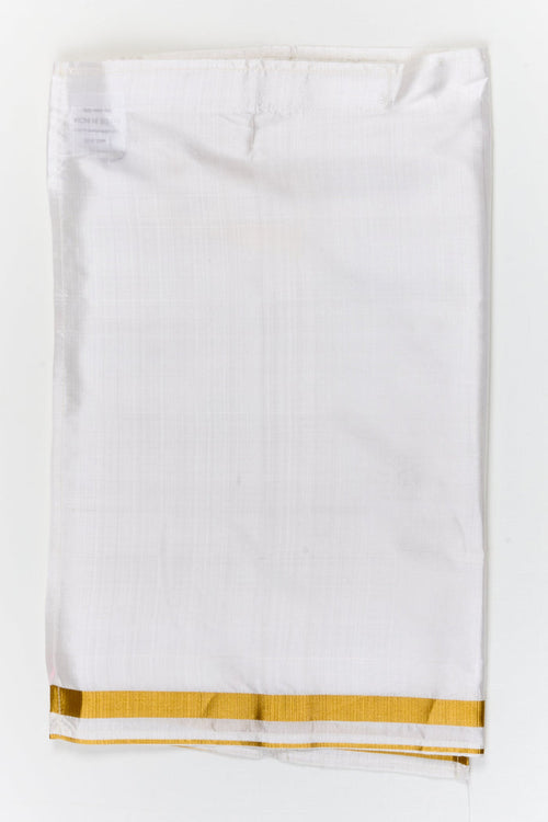The Nesavu Boys Vesti Boys Silk Vesti for Temple Visits and Cultural Wear Nesavu 14 (6M) / White / Silk D050A-14 Nesavu boys silk vesti with traditional zari border – ideal for temples, poojas and ethnic occasions