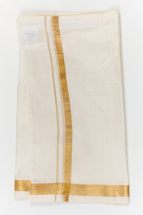 The Nesavu Boys Vesti Boys Silk Vesti for Traditional Occasions and Festive Rituals Nesavu 14 (6M) / White / Silk D056A-14 Nesavu traditional silk vesti for boys with vertical zari line and wide border for ethnic celebrations