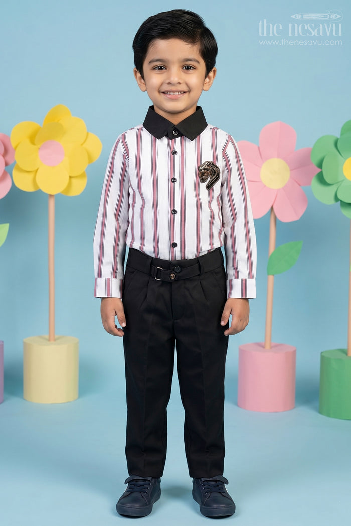 Boys Striped Shirt and Pants Set for Casual Outings and Smart Wear