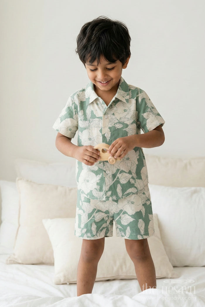The Nesavu Boys Casual Set Boys Summer Co Ord Set for Vacations and Weekend Wear Nesavu 12 (3M) / Pink / Cotton BCS555A-12 Nesavu Boys Summer Cotton Co Ord Set With Digital Print For Vacations Casual Wear And Playtime