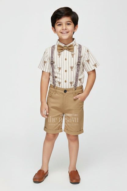 The Nesavu Boys Casual Set Boys Suspender Set with Embroidered Shirt for Birthday Party Nesavu 14 (6M) / Half white BCS412A-14 Nesavu boys embroidered cotton suspender set bow tie birthdays celebrations