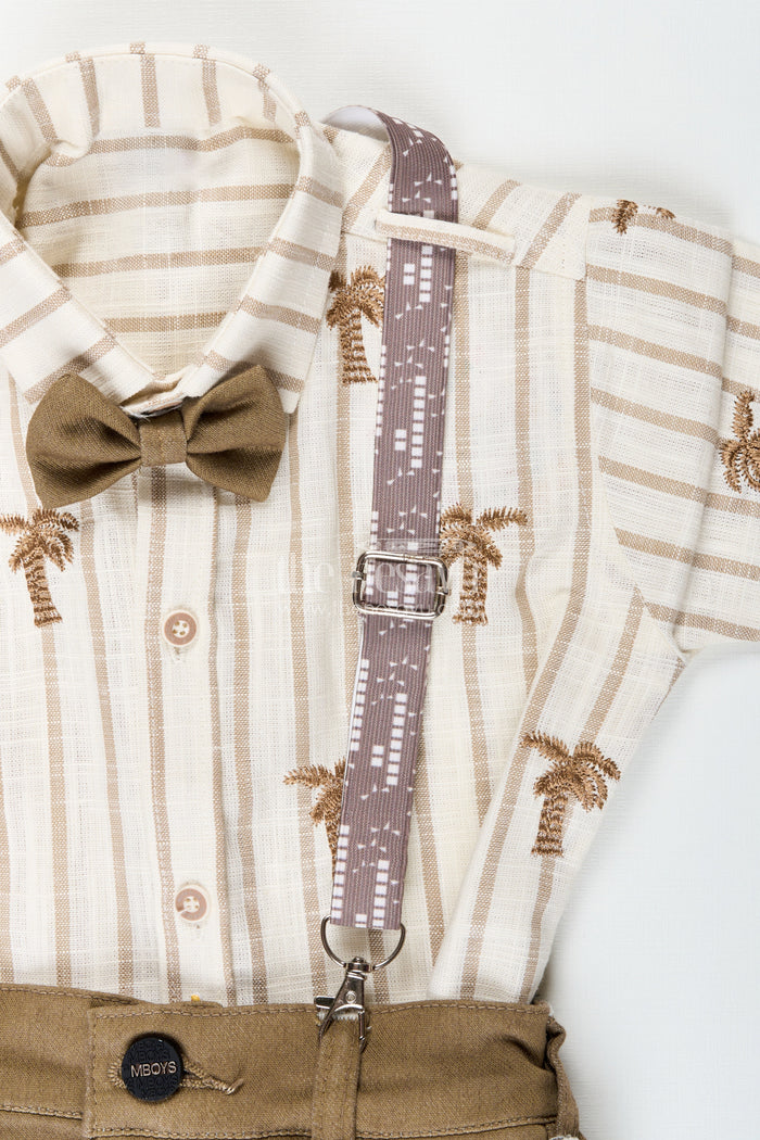 The Nesavu Boys Casual Set Boys Suspender Set with Embroidered Shirt for Birthday Party Nesavu Nesavu boys embroidered cotton suspender set bow tie birthdays celebrations