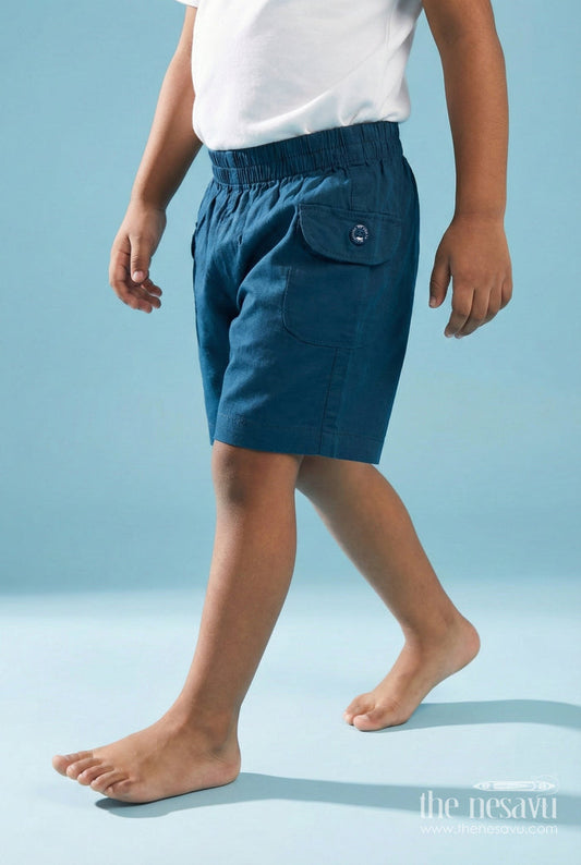 The Nesavu Boys Shorts Boys Tailored Cotton Shorts for Daily School Routines Nesavu 16 (1Y) / Blue / Cotton BWS072F-16 Nesavu boys cotton shorts with elastic waist and tailored look – perfect for school and everyday use