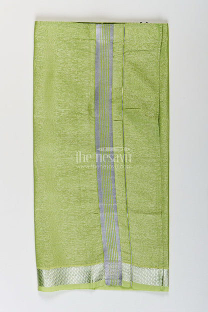 The Nesavu Boys Vesti Boys Tissue Dhoti in Light Green with Silver Zari for Vibrant Traditional Style in Latest Dhoti Look Nesavu 16 (1Y) / Green D022B-16 Boys Latest Dhoti Light Green Tissue Silver Zari Border Stylish Ethnic Wear | The Nesavu