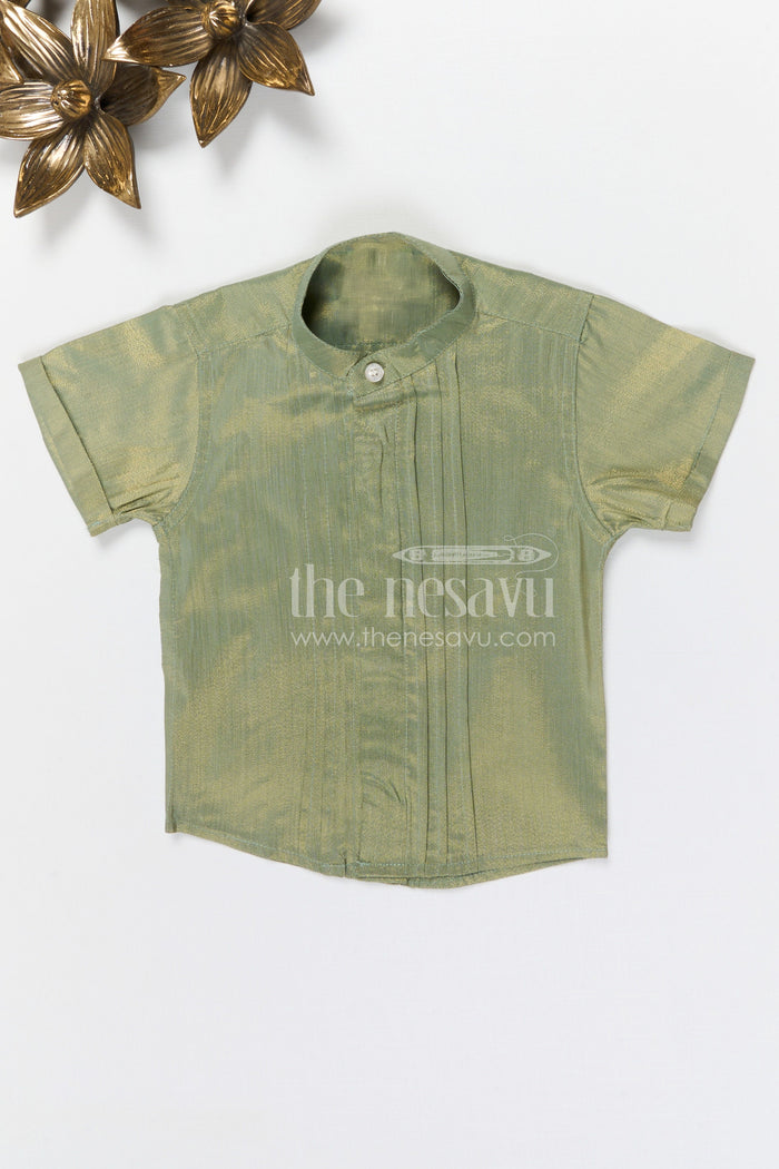 The Nesavu Boys Silk Shirt Boys Tissue Silk Shirt for Festive Occasions Nesavu 14 (6M) / Beige / Silk Blend BS406A-14 Nesavu Boys Tissue Silk Shirt For Weddings Festivals And Traditional Family Functions