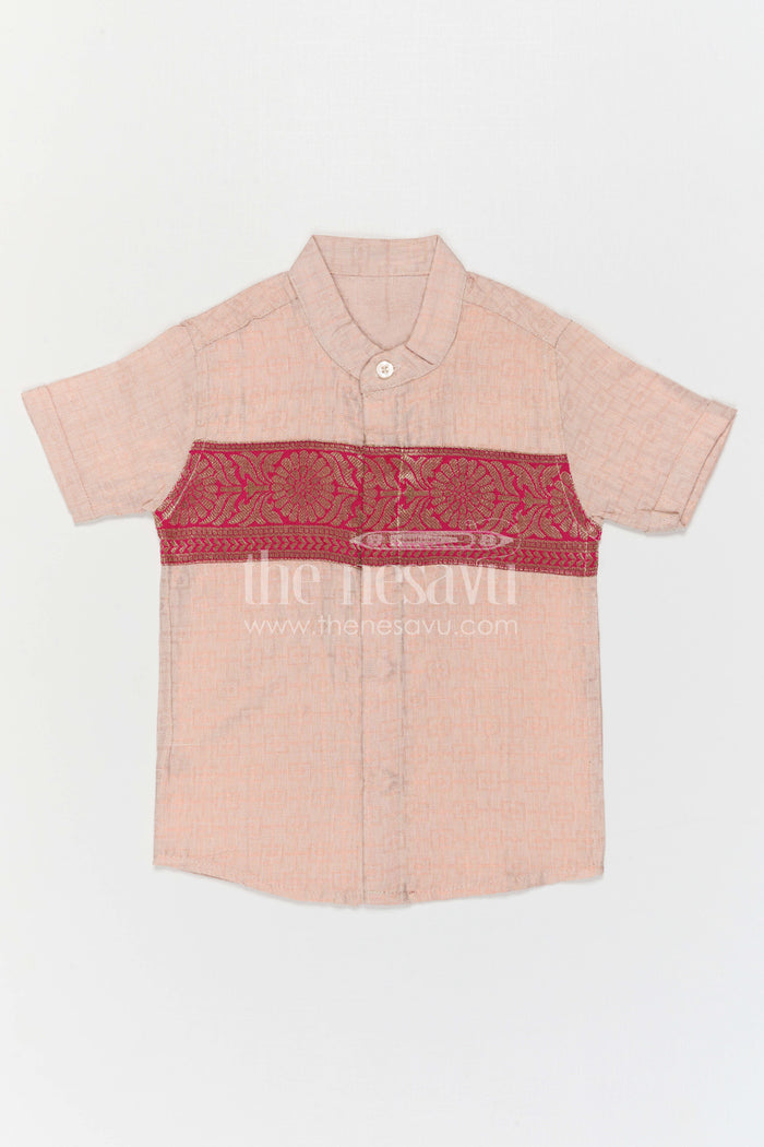 The Nesavu Boys Cotton Shirt Boys Traditional Cotton Shirt for Cultural Events and Festive Wear Nesavu Nesavu Boys Traditional Cotton Shirt With Baithani Border For Cultural Events And Festive Wear