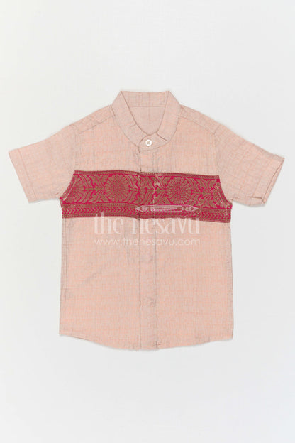 The Nesavu Boys Cotton Shirt Boys Traditional Cotton Shirt for Cultural Events and Festive Wear Nesavu Nesavu Boys Traditional Cotton Shirt With Baithani Border For Cultural Events And Festive Wear