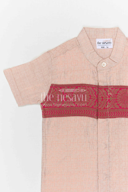The Nesavu Boys Cotton Shirt Boys Traditional Cotton Shirt for Cultural Events and Festive Wear Nesavu Nesavu Boys Traditional Cotton Shirt With Baithani Border For Cultural Events And Festive Wear