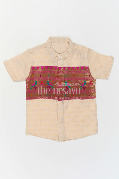 The Nesavu Boys Cotton Shirt Boys Traditional Cotton Shirt for Pooja Functions and Cultural Wear Nesavu Nesavu Boys Traditional Cotton Shirt With Baithani Border For Pooja And Festive Occasions