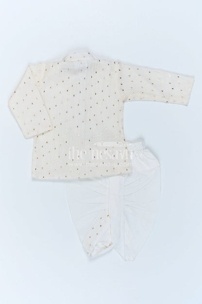 The Nesavu Boys Dothi Set Boys Traditional Dothi Set for Naming Ceremony and Pooja Nesavu Nesavu Boys Traditional Dothi Set With Foil Detailing For Pooja And Festive Celebrations