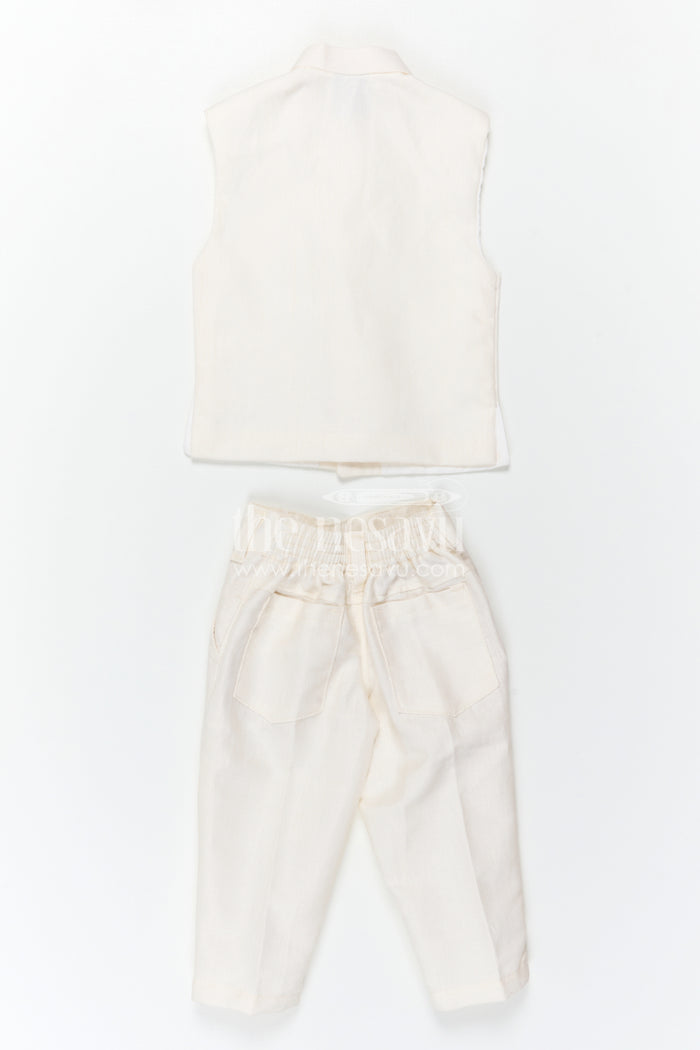 The Nesavu Boys Jacket Sets Boys Traditional Jacket Set for Weddings and Festive Occasions Nesavu Nesavu Boys Ethnic Jacket Set In White Viscose Silk With Thread Embroidery For Weddings And Festive Occasions