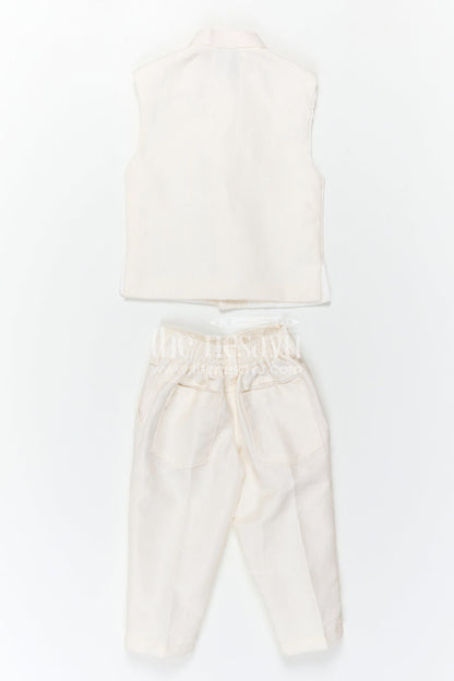 The Nesavu Boys Jacket Sets Boys Traditional Jacket Set for Weddings and Festive Occasions Nesavu Nesavu Boys Ethnic Jacket Set In White Viscose Silk With Thread Embroidery For Weddings And Festive Occasions