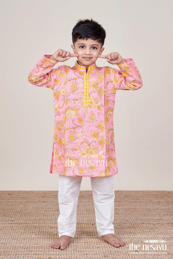 The Nesavu Boys Kurtha Set Boys Traditional Kurta Set for Poojas, Temple Visits and Ethnic Events Nesavu 16 (1Y) / Orange BES781A-16 Nesavu boys ethnic kurta pyjama set poojas festive occasions