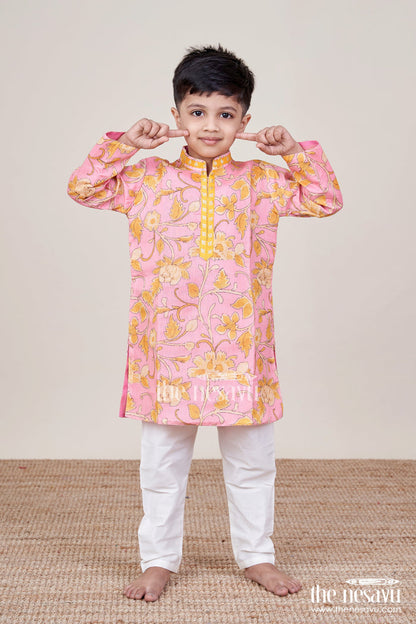 The Nesavu Boys Kurtha Set Boys Traditional Kurta Set for Poojas, Temple Visits and Ethnic Events Nesavu 16 (1Y) / Orange BES781A-16 Nesavu boys ethnic kurta pyjama set poojas festive occasions