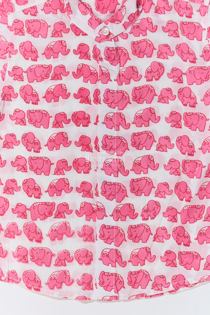 The Nesavu Boys Cotton Shirt Boys Trendy Cotton Shirts in Cotton Block Print with Cute Elephant Motif Nesavu Nesavu Boys Trendy Cotton Shirt Cotton Block Print Playful Elephant Print