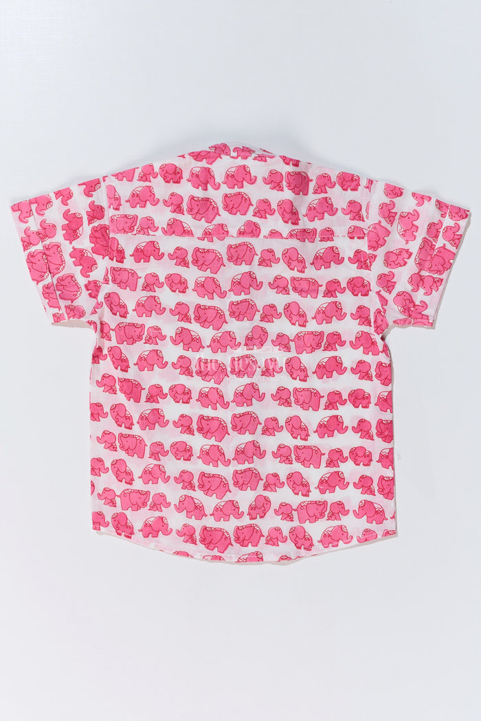 The Nesavu Boys Cotton Shirt Boys Trendy Cotton Shirts in Cotton Block Print with Cute Elephant Motif Nesavu Nesavu Boys Trendy Cotton Shirt Cotton Block Print Playful Elephant Print