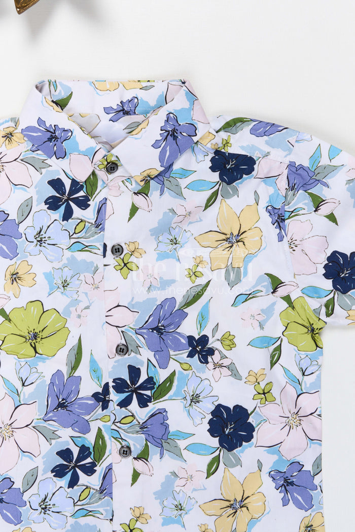 The Nesavu Boys Cotton Shirt Boys Tropical Print Cotton Shirt for Holiday Outings and Summer Adventures Nesavu Nesavu boys cotton tropical print shirt for holiday outings summer wear and casual kids fashion