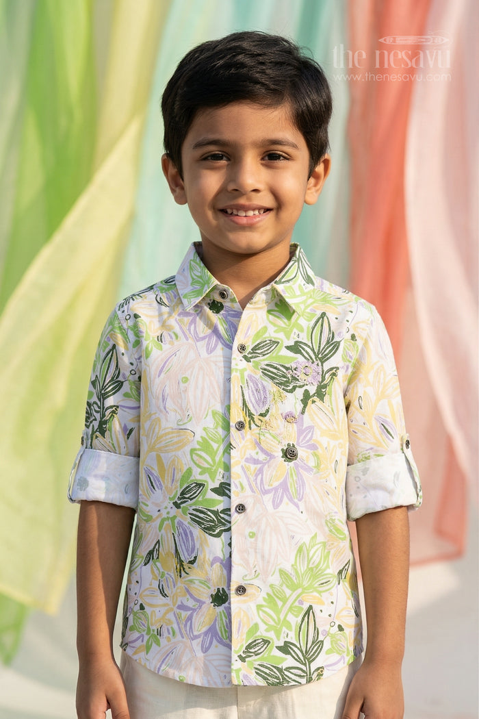 The Nesavu Boys Cotton Shirt Boys Tropical Print Cotton Shirt for Holiday Outings and Summer Casual Wear Nesavu 20 (3Y) / Multicolor / Cotton BS420A-20 Nesavu boys cotton tropical print shirt for holiday outings summer wear and casual kids fashion