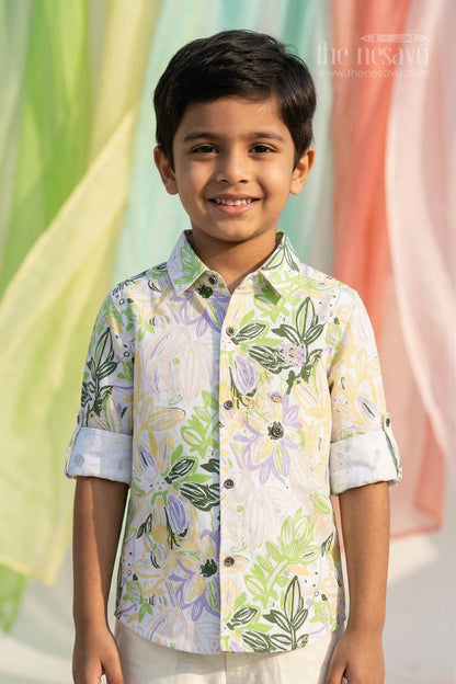 The Nesavu Boys Cotton Shirt Boys Tropical Print Cotton Shirt for Holiday Outings and Summer Casual Wear Nesavu 20 (3Y) / Multicolor / Cotton BS420A-20 Nesavu boys cotton tropical print shirt for holiday outings summer wear and casual kids fashion