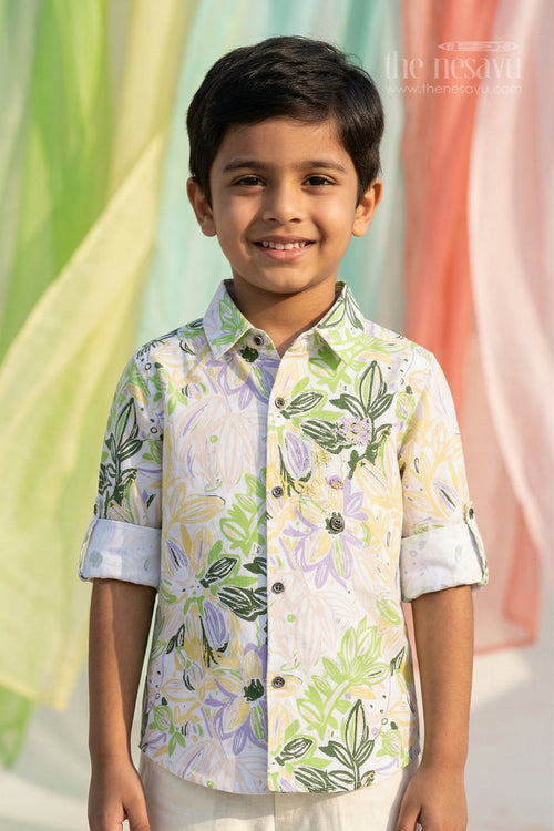The Nesavu Boys Cotton Shirt Boys Tropical Print Cotton Shirt for Holiday Outings and Summer Casual Wear Nesavu 20 (3Y) / Multicolor / Cotton BS420A-20 Nesavu boys cotton tropical print shirt for holiday outings summer wear and casual kids fashion