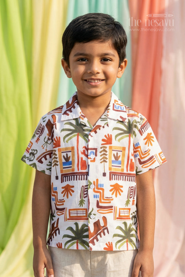 The Nesavu Boys Cotton Shirt Boys Tropical Vacation Print Cotton Shirt for Summer Outings and Holiday Wear Nesavu 18 (2Y) / Multicolor / Cotton BS423A-18 Nesavu boys cotton tropical vacation print shirt for summer outings and holiday wear