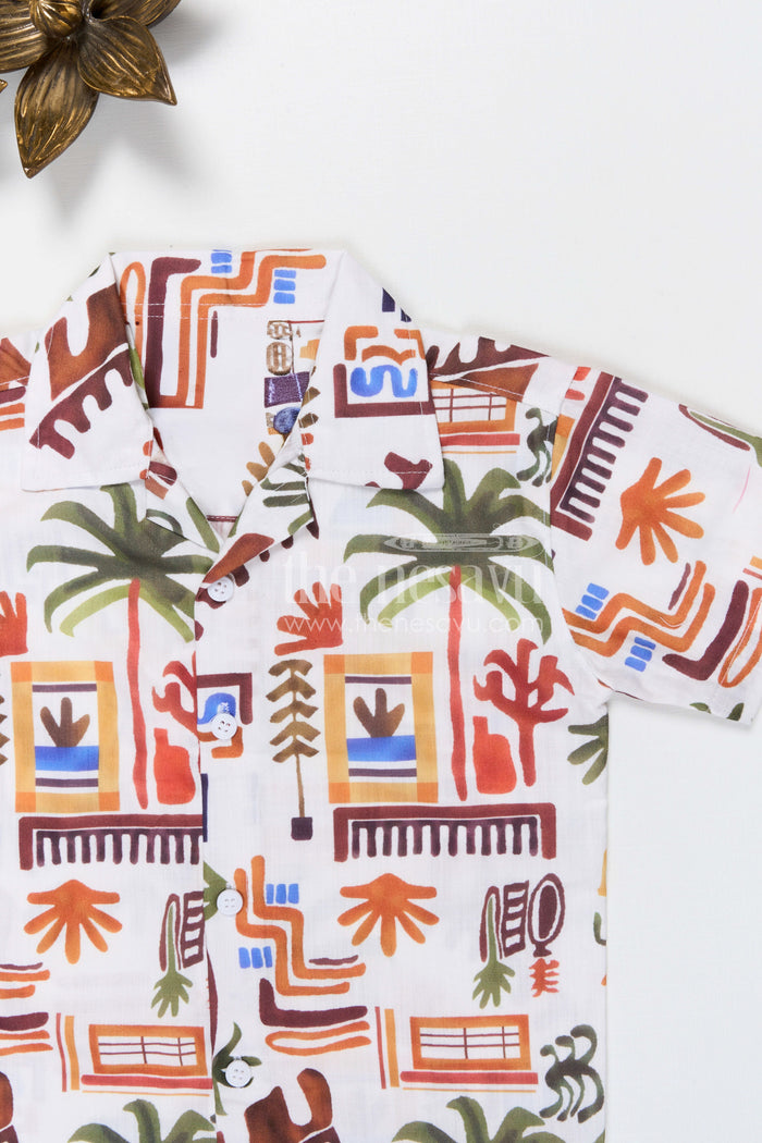 The Nesavu Boys Cotton Shirt Boys Tropical Vacation Print Cotton Shirt for Summer Outings and Holiday Wear Nesavu Nesavu boys cotton tropical vacation print shirt for summer outings and holiday wear