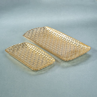 Braided Rectangular Glass Tray - Gold - Trays by Carlyle Avenue