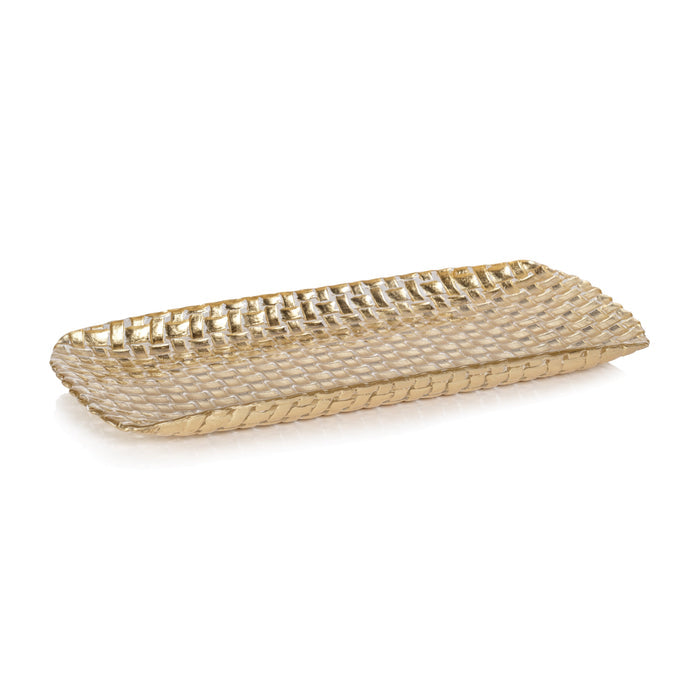 Braided Rectangular Glass Tray - Gold - Trays by Carlyle Avenue