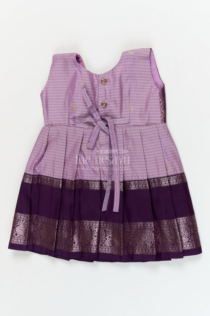 The Nesavu Girls Kanchi Silk Frock Bridal Silk Frock for Toddler Girls with Designer Kanchivaram Saree Inspired Weave Nesavu Nesavu toddler girl bridal silk frock with designer Kanchivaram saree weave and traditional zari border