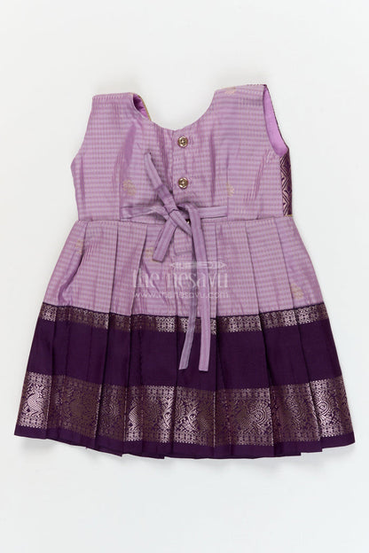 The Nesavu Girls Kanchi Silk Frock Bridal Silk Frock for Toddler Girls with Designer Kanchivaram Saree Inspired Weave Nesavu Nesavu toddler girl bridal silk frock with designer Kanchivaram saree weave and traditional zari border