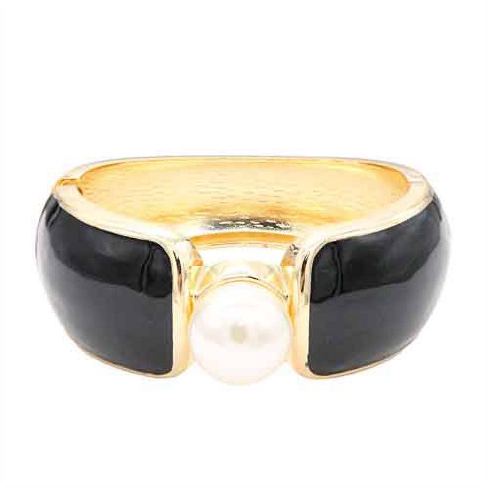 Brown Central Pearl Enamel Hinged Bangle