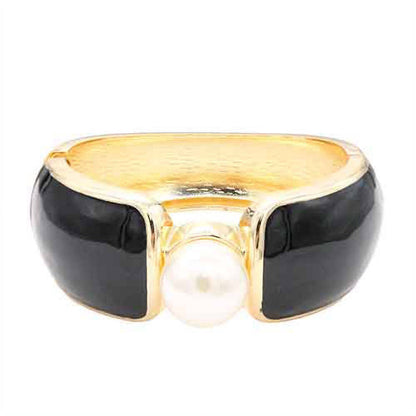 Brown Central Pearl Enamel Hinged Bangle