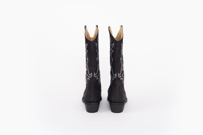 Back shot of black brier boot, large size women's cowboy boot in larger sizes 42 -46
