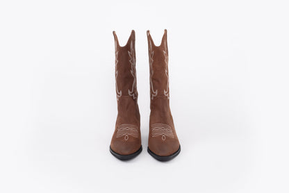 front hot of womens brown leather western boot available in larger sizes 42-46