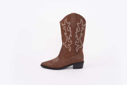 brown leather large sized womens cowboy leather boot in larger sizes 42-46