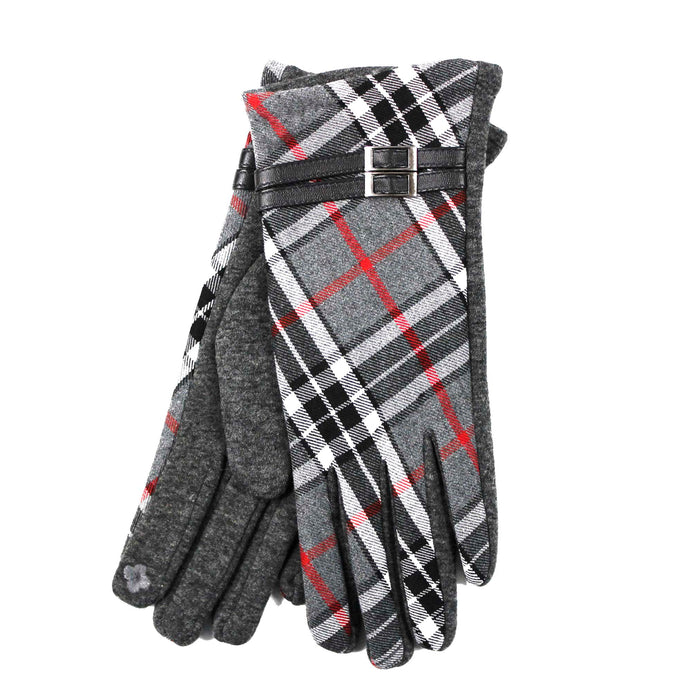 Buckle Trim Tartan Gloves