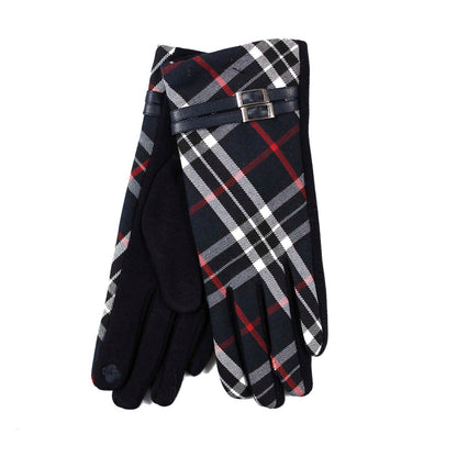Buckle Trim Tartan Gloves