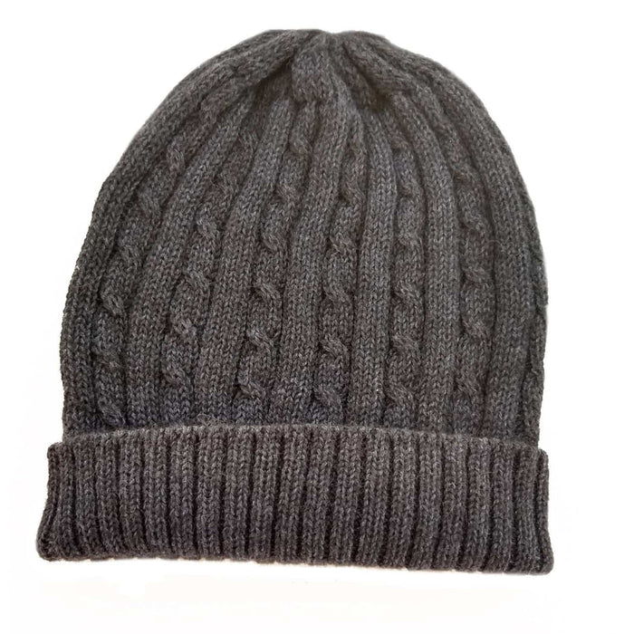 Cabled Bison/Silk Knitted Hat Bison Gear The Buffalo Wool Co. Charcoal