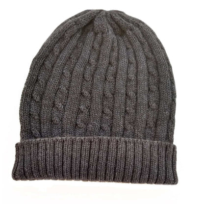 Cabled Bison/Silk Knitted Hat Bison Gear The Buffalo Wool Co. Charcoal