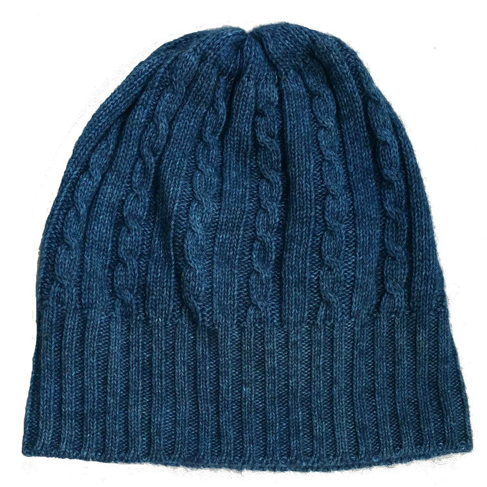 Cabled Bison/Silk Knitted Hat Bison Gear The Buffalo Wool Co. Blue