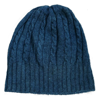 Cabled Bison/Silk Knitted Hat Bison Gear The Buffalo Wool Co. Blue