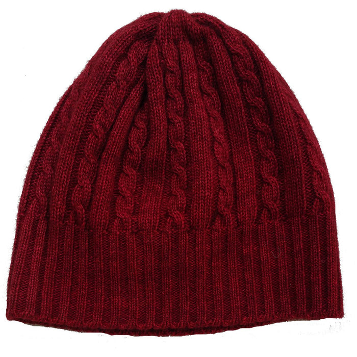 Cabled Bison/Silk Knitted Hat Bison Gear The Buffalo Wool Co. Red