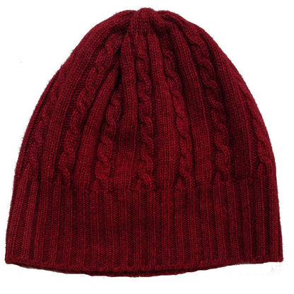 Cabled Bison/Silk Knitted Hat Bison Gear The Buffalo Wool Co. Red