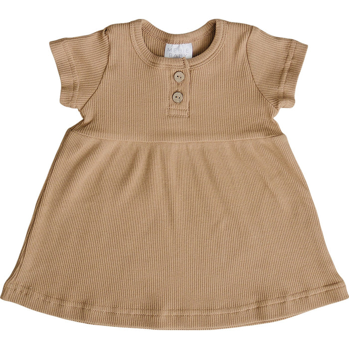 Cafe Short Sleeve Button Ribbed Organic Cotton Dress