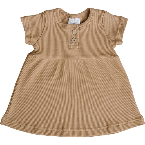 Cafe Short Sleeve Button Ribbed Organic Cotton Dress