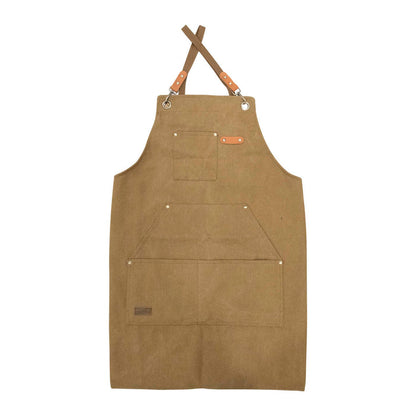 Tan utility apron on plain white background