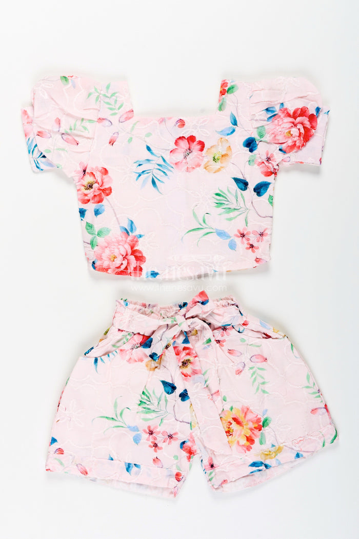 The Nesavu Girls Casual Set Casual Chikankari Co-Ord Set for Girls with Floral Prints Nesavu 16 (1Y) / Orange GPS813B-16 Nesavu floral chikankari cotton co-ord set toddler girls  perfect everyday summer style