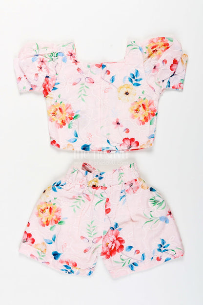 The Nesavu Girls Casual Set Casual Chikankari Co-Ord Set for Girls with Floral Prints Nesavu Nesavu floral chikankari cotton co-ord set toddler girls  perfect everyday summer style
