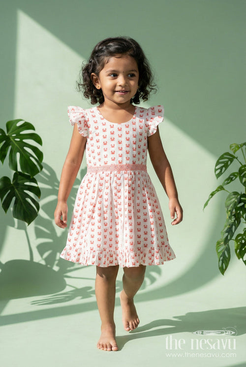 The Nesavu Girls Cotton Frock Casual Cotton Frock for Girls for Everyday Wear and Travel Nesavu 18 (2Y) / Cream / Cotton GFC2070A-18 Nesavu cotton frock for toddler girls with fun digital print and ruffle trim for everyday use