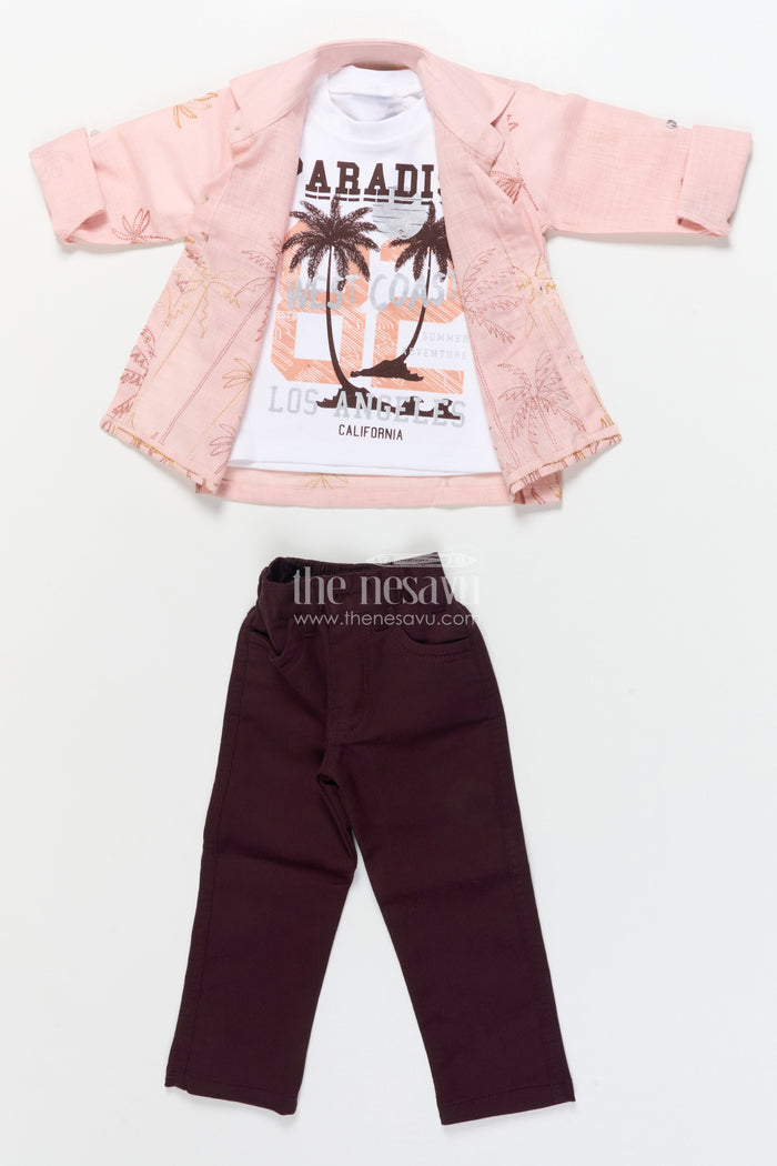 The Nesavu Boys Casual Set Casual Shirt and Pant Set for Toddler Boys for Everyday Outings Nesavu Nesavu casual cotton shirt pant set toddler boys embroidery layered tee